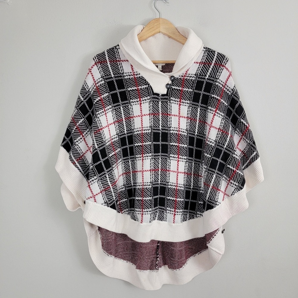 Talbots Cape Poncho Sweater Womens X/1X Multicolor Plaid Wool Blend‎ READ!